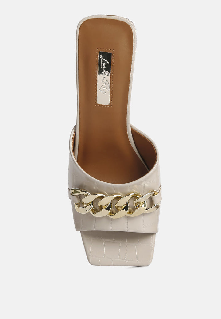 hotshot mid heel chain detail sandals by ruw#color_ecru