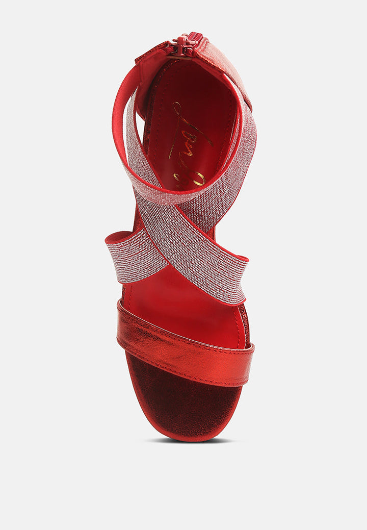 huskies metallic faux leather block heel sandals by ruw#color_red
