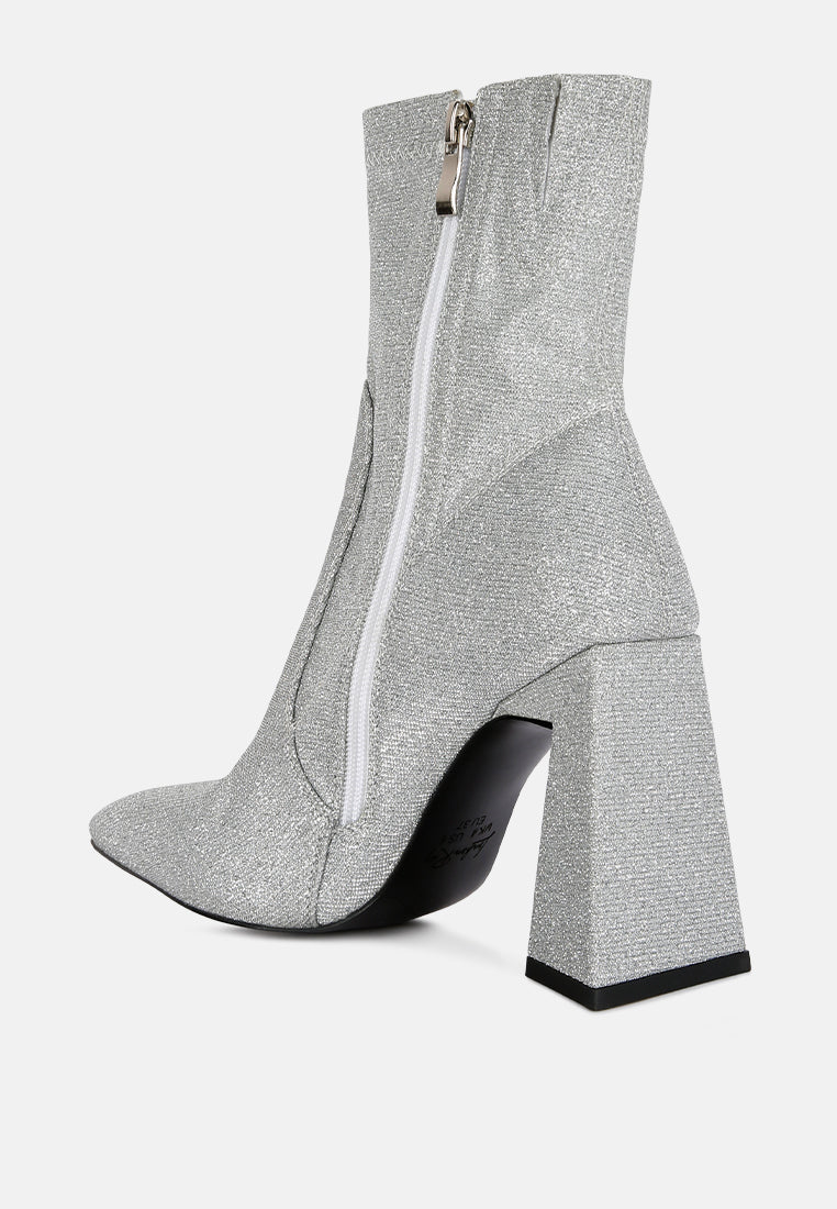 hustlers shimmer block heeled ankle boots by ruw#color_silver