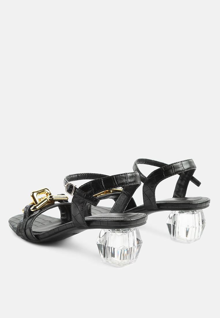 icicle clear low heel metal chain sandals by ruw#color_black