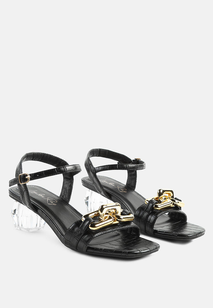 icicle clear low heel metal chain sandals by ruw#color_black