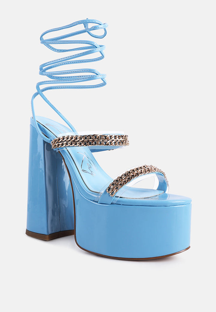 indulgence metal chain lace up chunky sandals by ruw#color_blue