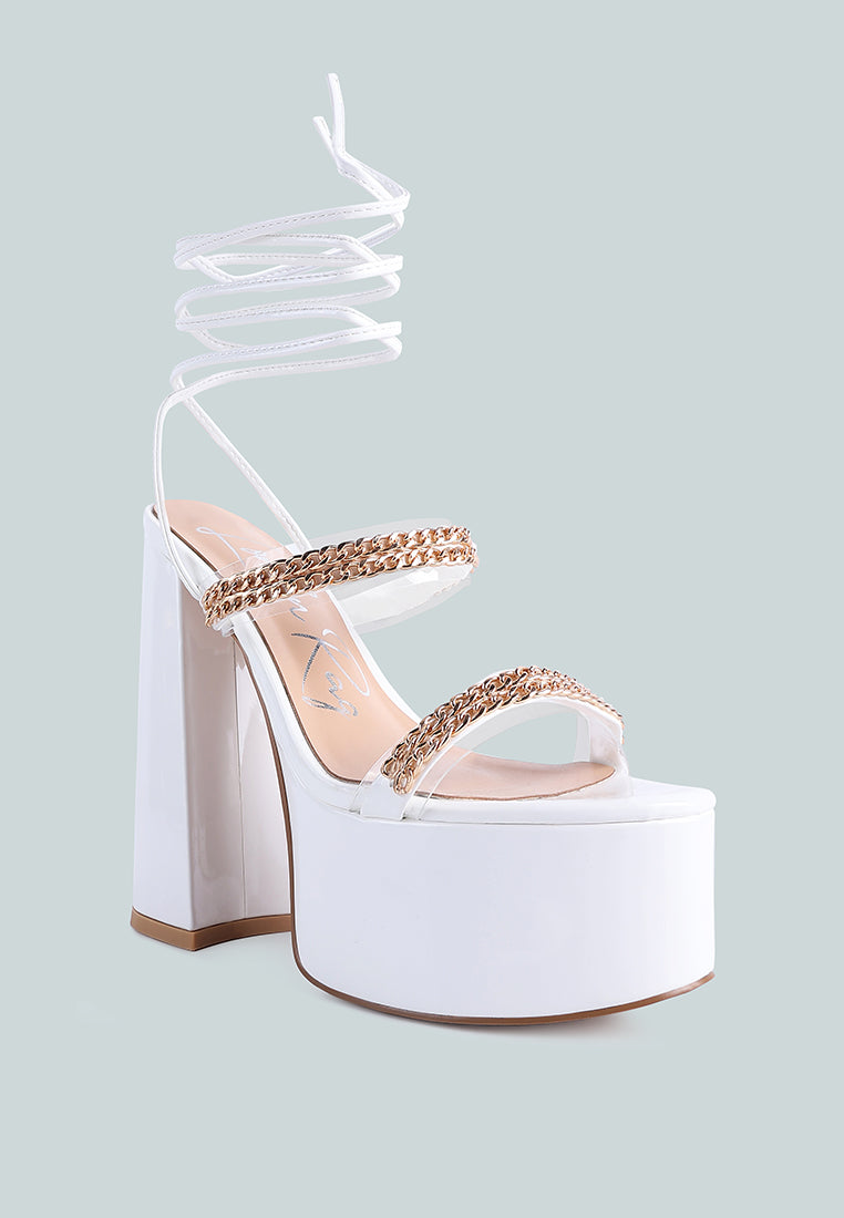 indulgence metal chain lace up chunky sandals by ruw#color_white