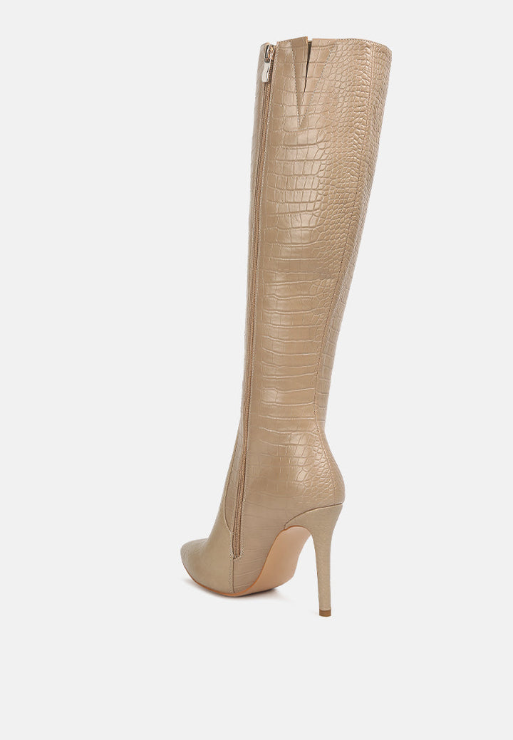 indulgent high heel croc calf boots by ruw#color_nude