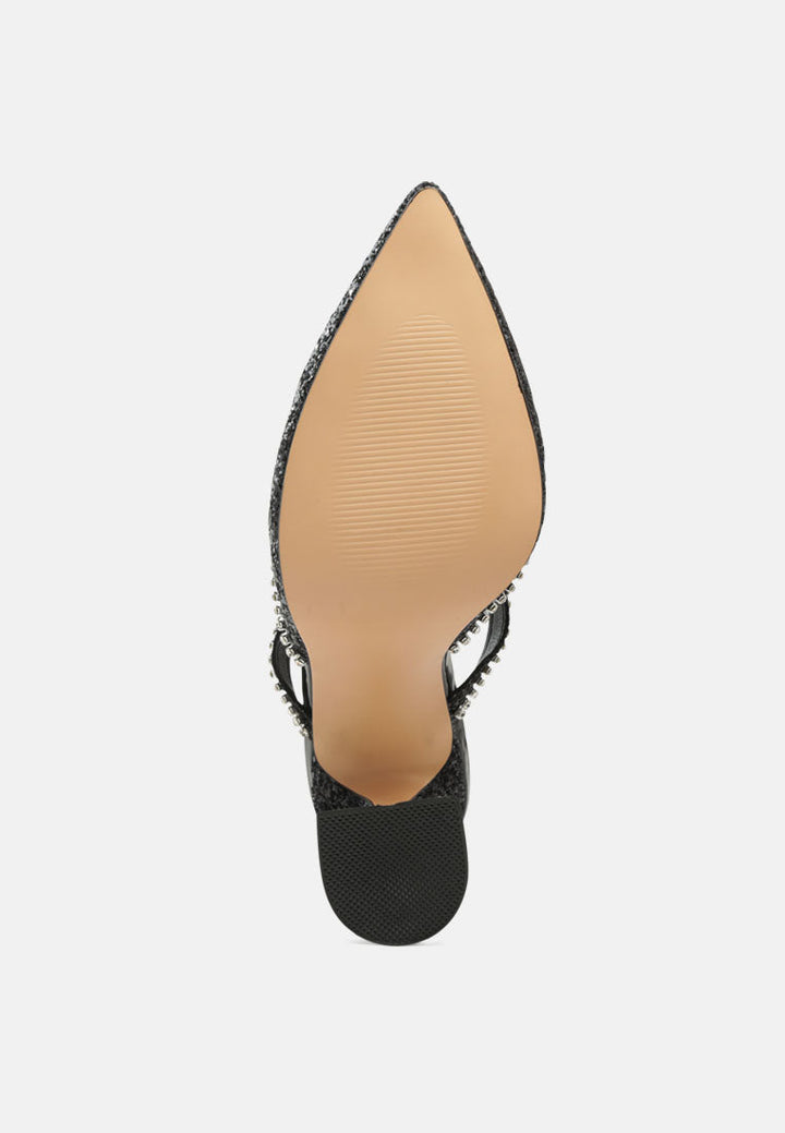 iris glitter diamante embellished spool heel sandals by ruw#color_black