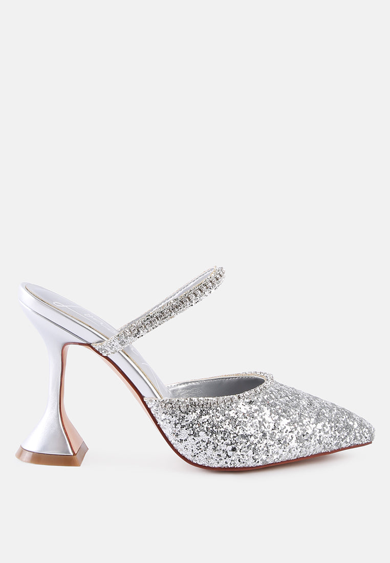 iris glitter diamante embellished spool heel sandals by ruw#color_silver
