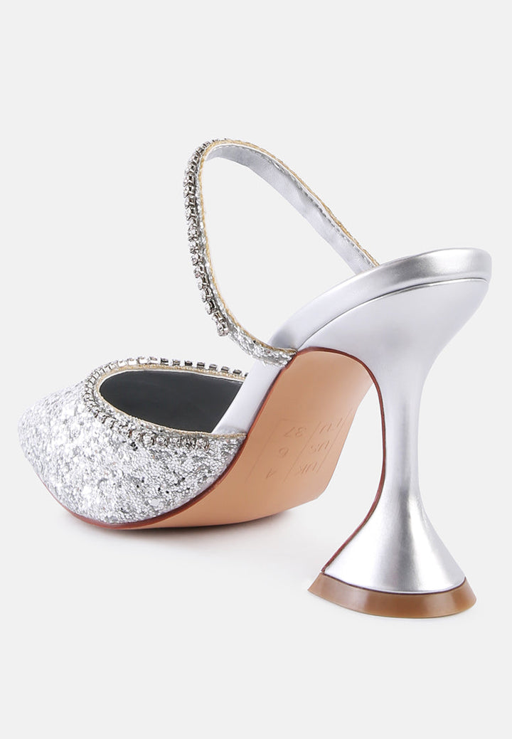 iris glitter diamante embellished spool heel sandals by ruw#color_silver