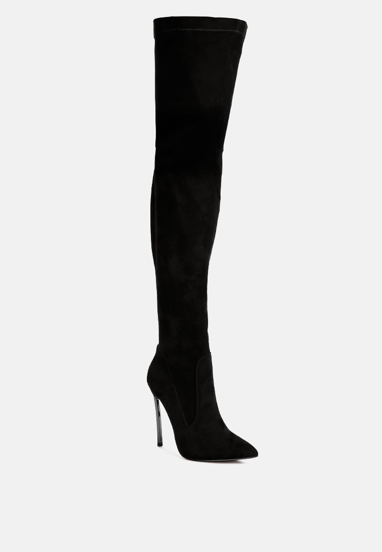 jaynetts stretch suede micro high knee boots by ruw#color_black