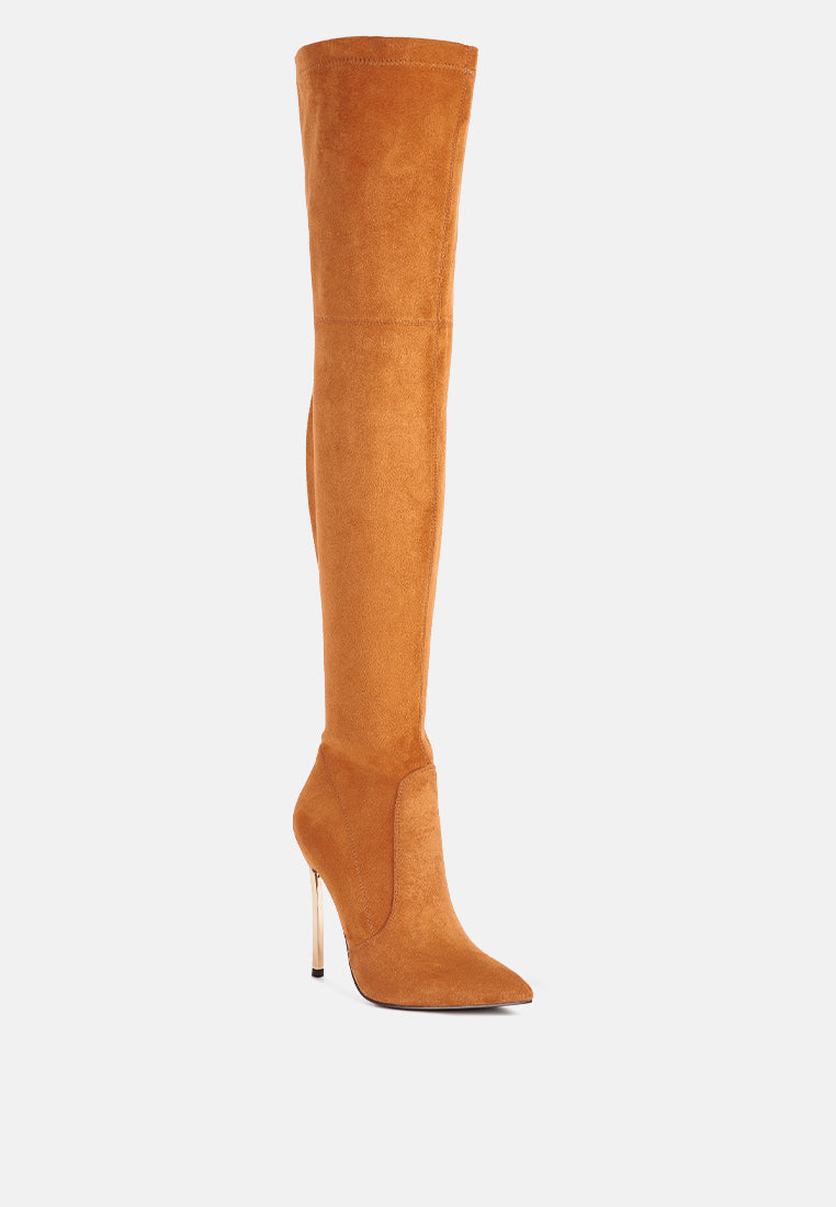 jaynetts stretch suede micro high knee boots by ruw#color_tan