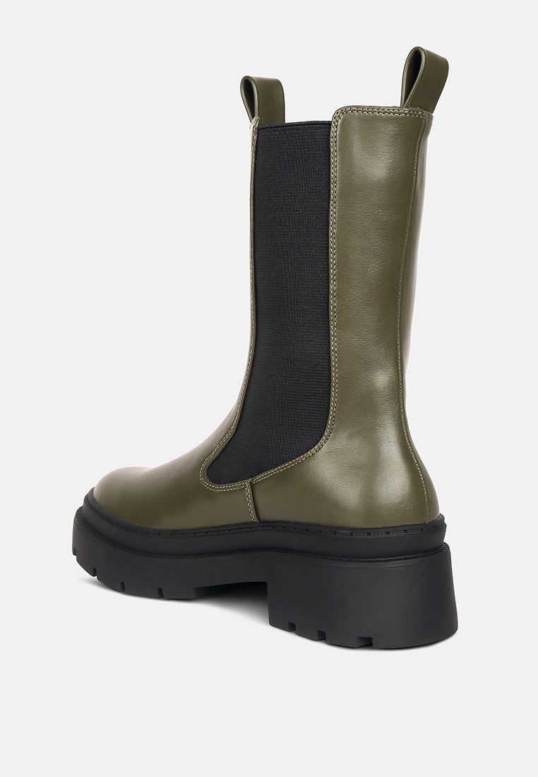 jolt elasticated gussets lug sole boots by ruw#color_olive