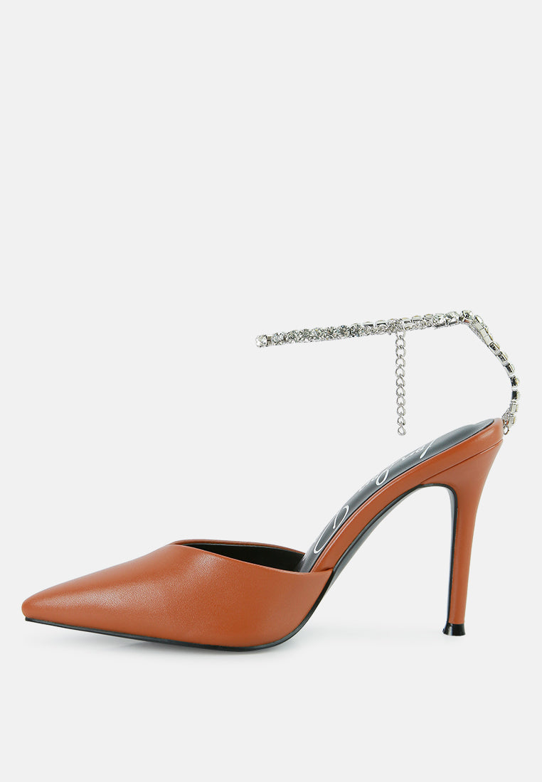 joyce diamante embellished stiletto mule sandals by ruw#color_mocca