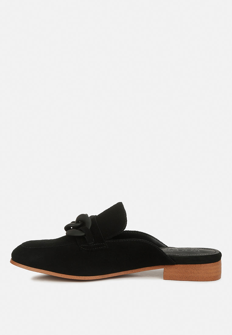 krizia chunky chain suede slip on loafers #color_black