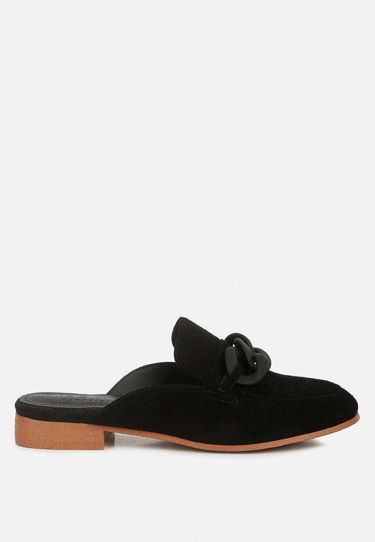 krizia chunky chain suede slip on mules by ruw#color_black