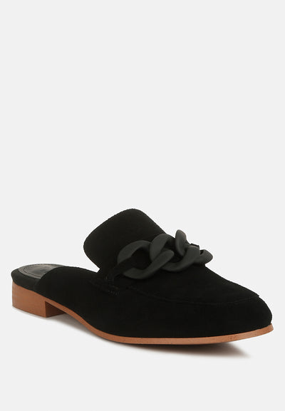 krizia chunky chain suede slip on loafers #color_black