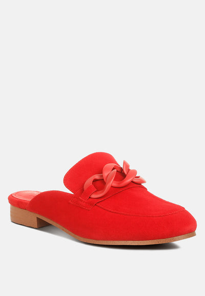 krizia chunky chain suede slip on loafers #color_red