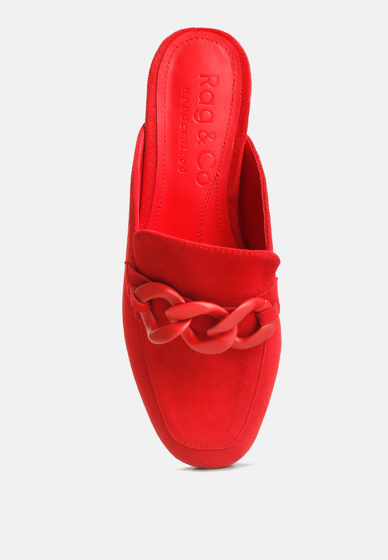 krizia chunky chain suede slip on mules by ruw#color_red