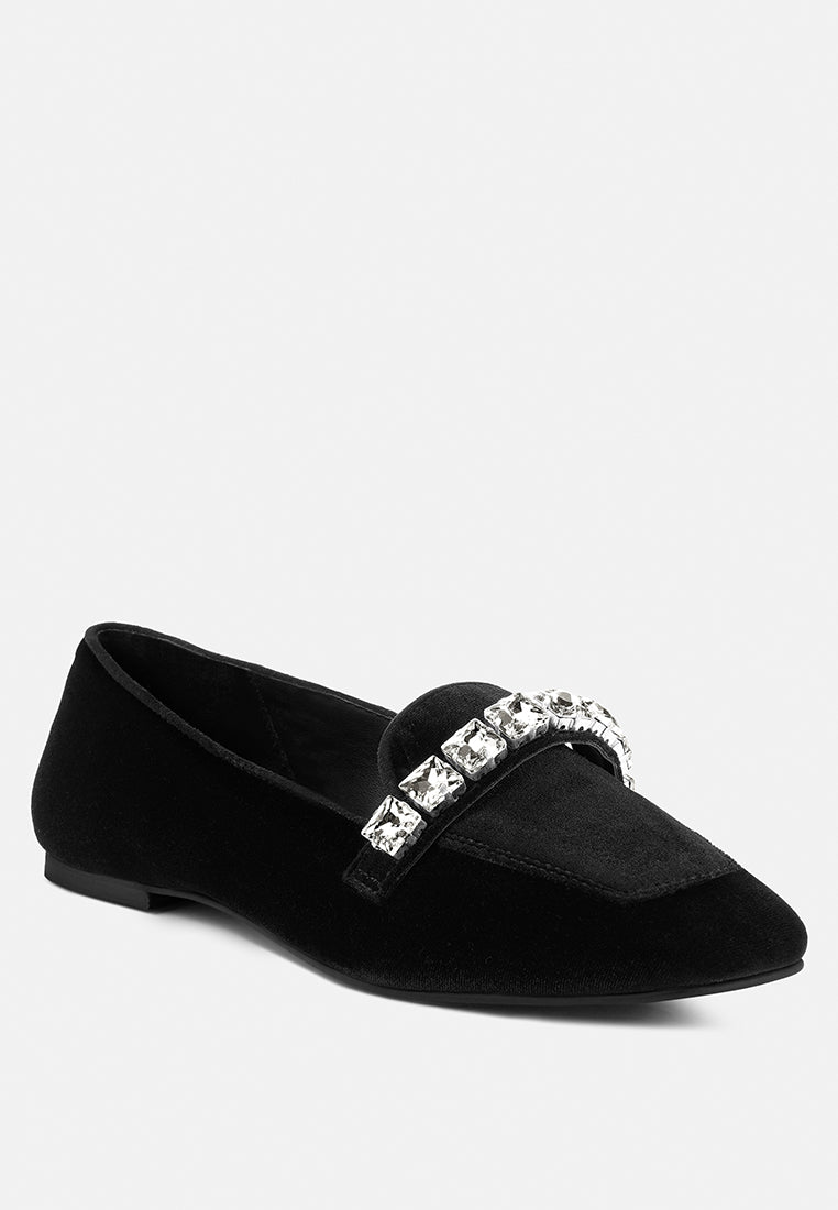 Mocasines de terciopelo hechos a mano con strass lamington#color_black