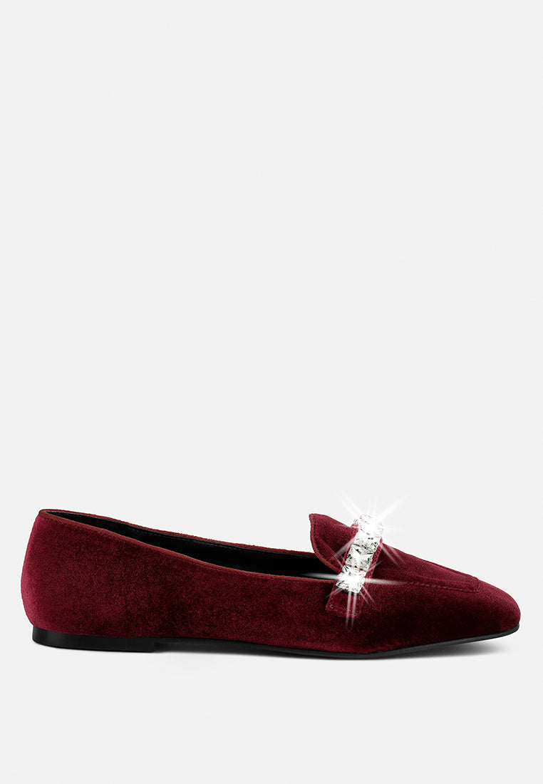 lamington handcrafted velvet diamante loafers by ruw#color_burgundy