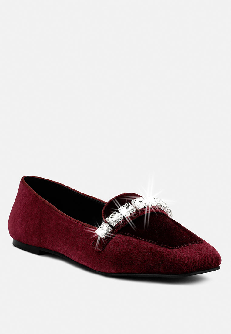 lamington handcrafted velvet diamante loafers#color_burgundy