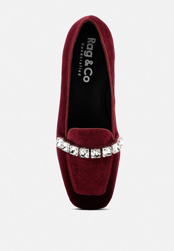 lamington handcrafted velvet diamante loafers by ruw#color_burgundy