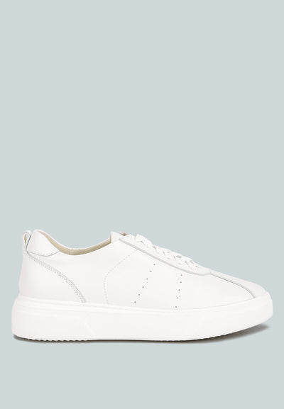 magull solid lace up leather sneakers#color_white