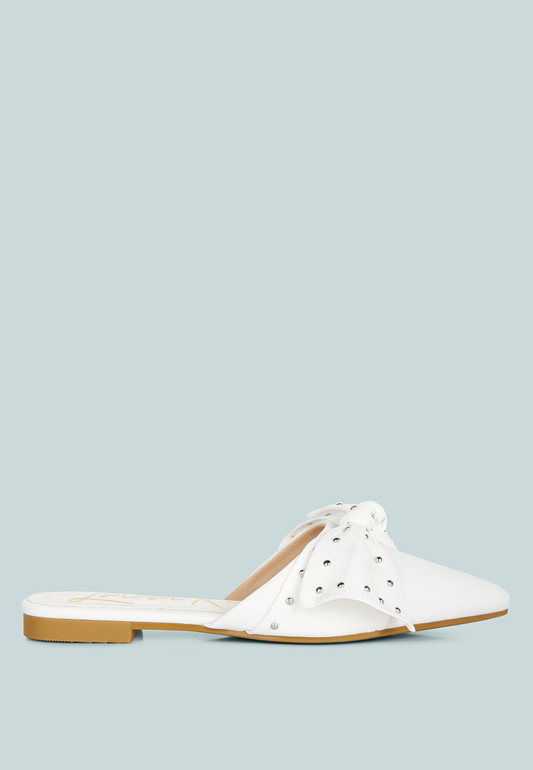 makeover studded bow flat mules by ruw#color_white