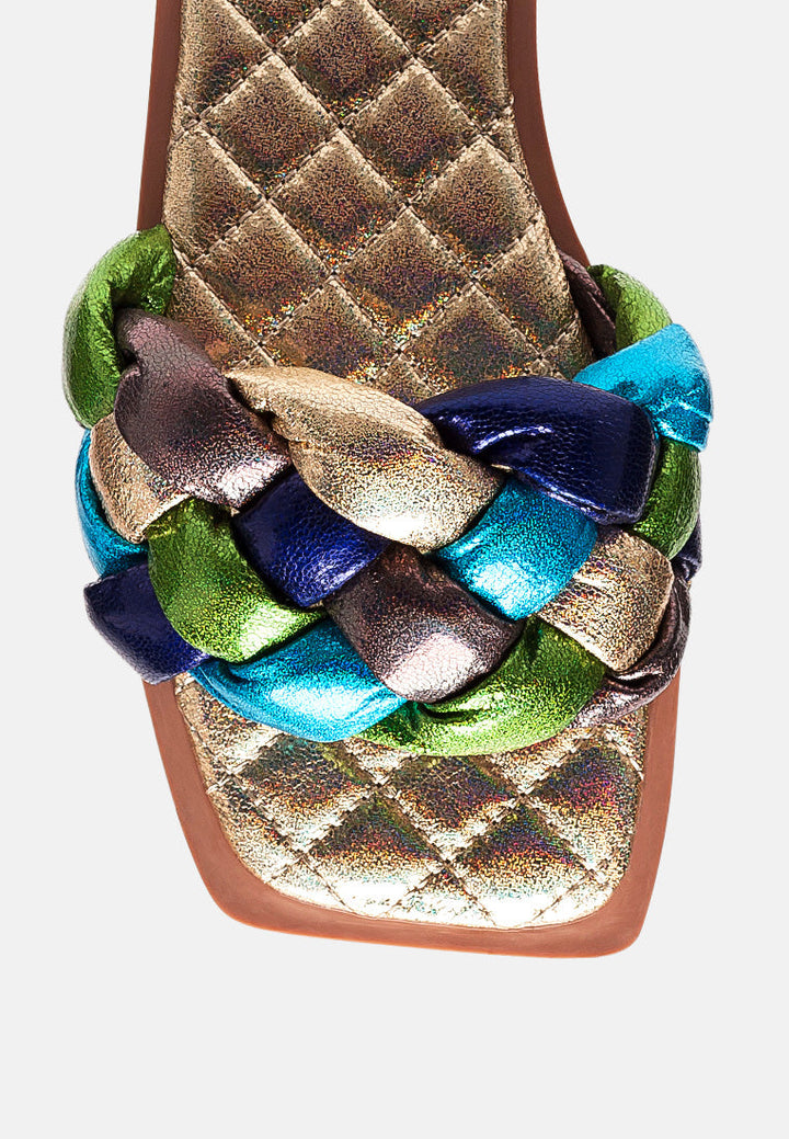 marcue patent pu quilted slides in woven straps by ruw#color_multi