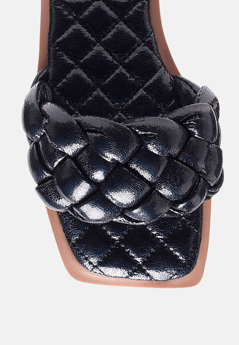 marcue patent pu quilted slides in woven straps by ruw#color_black
