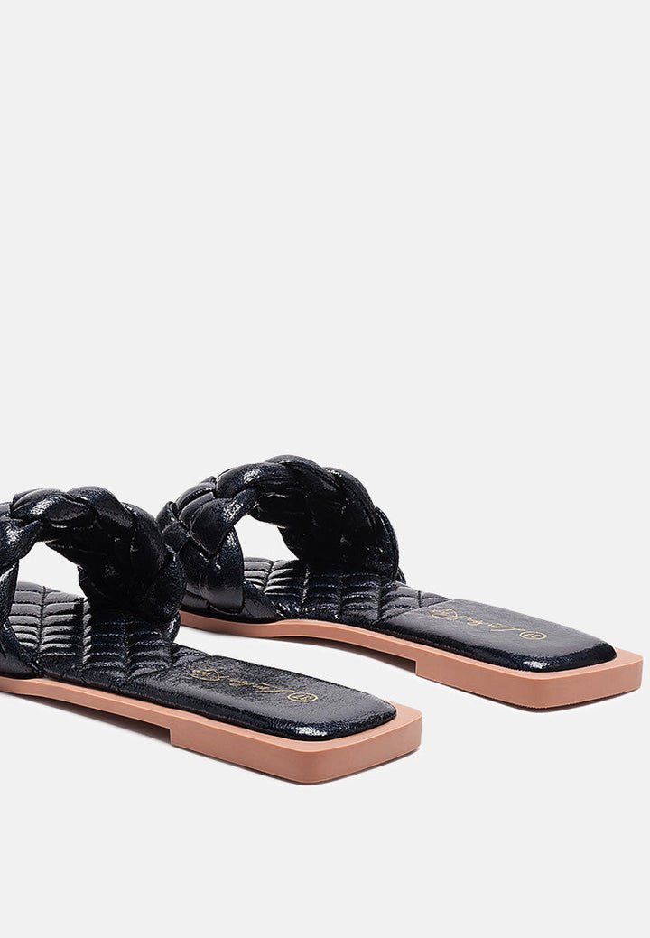 marcue patent pu quilted slides in woven straps by ruw#color_black