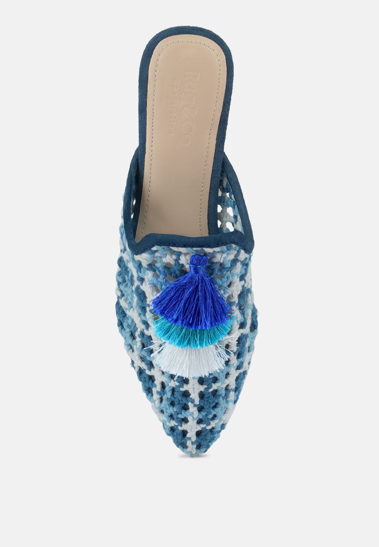 mariana woven flat mules with tassels#color_blue