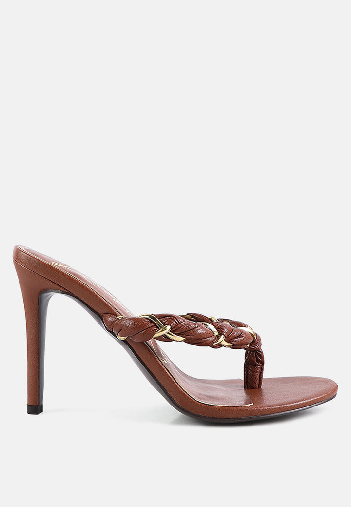 melodrama stiletto heel braided thong sandals by ruw#color_mocca