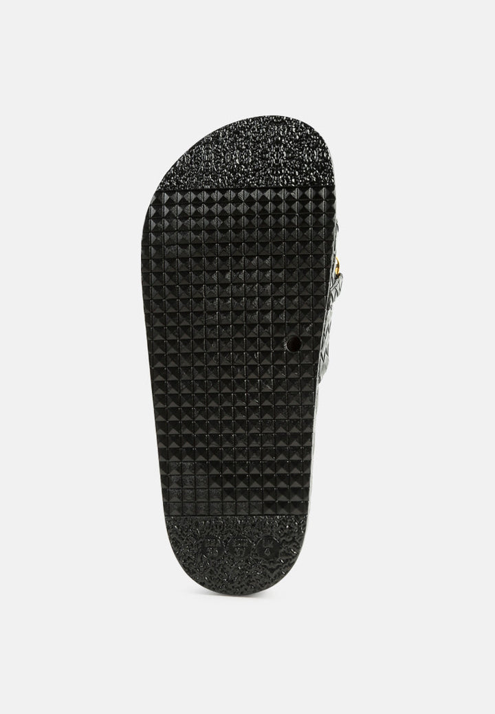 miami shot bling chain strap woven slip on flats by ruw#color_black
