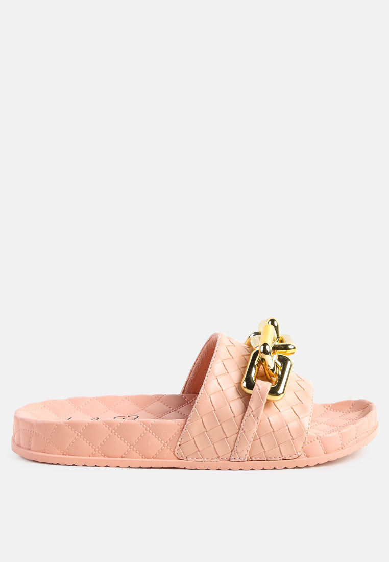 miami shot bling chain strap woven slip on flats by ruw#color_pink