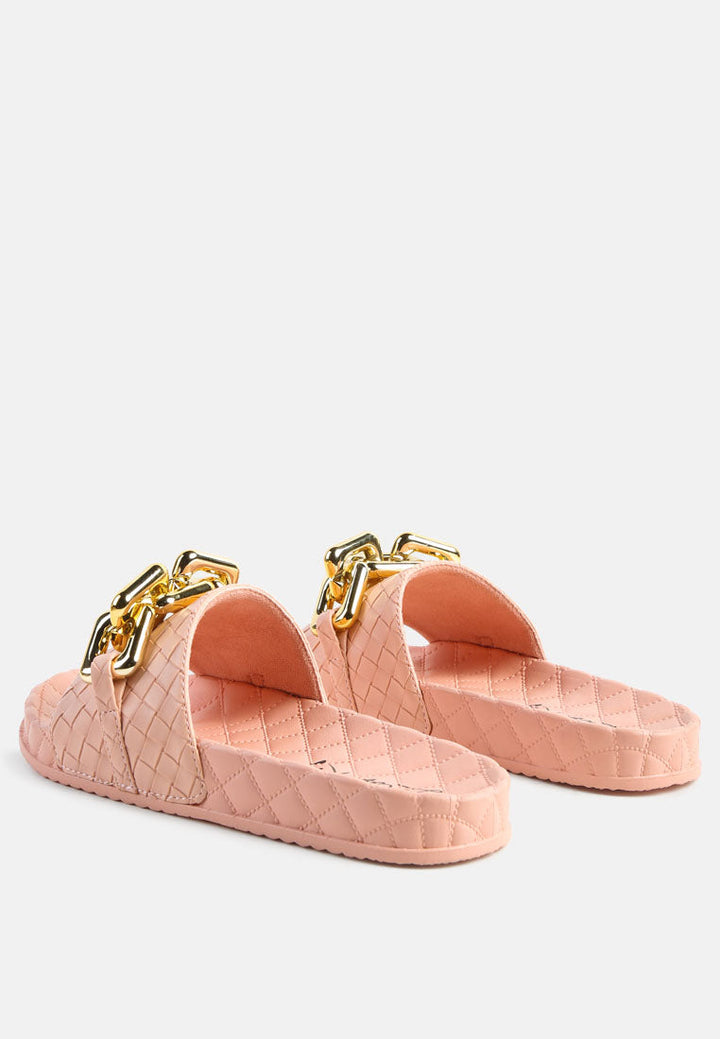 miami shot bling chain strap woven slip on flats by ruw#color_pink