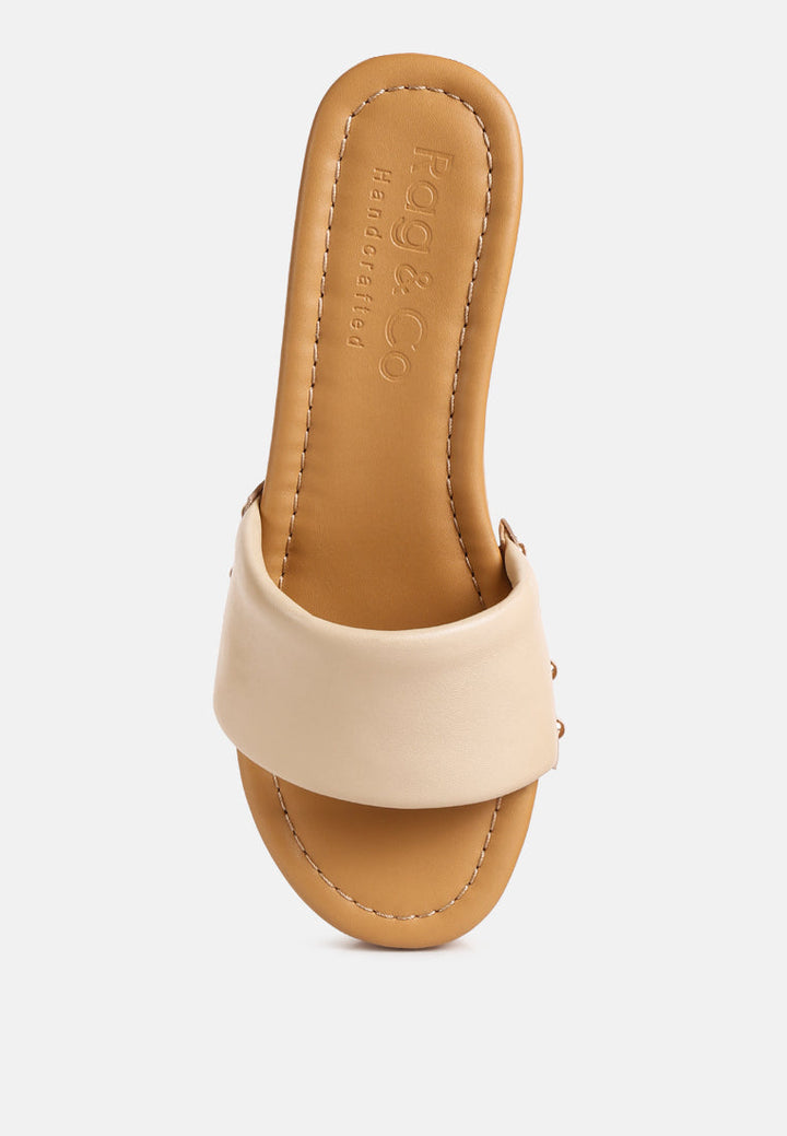 minny textured heel leather slip on sandals by ruw#color_beige