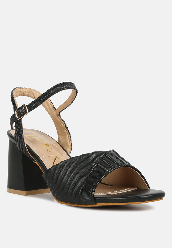 nicholas pleated strap block heel sandals by ruw#color_black