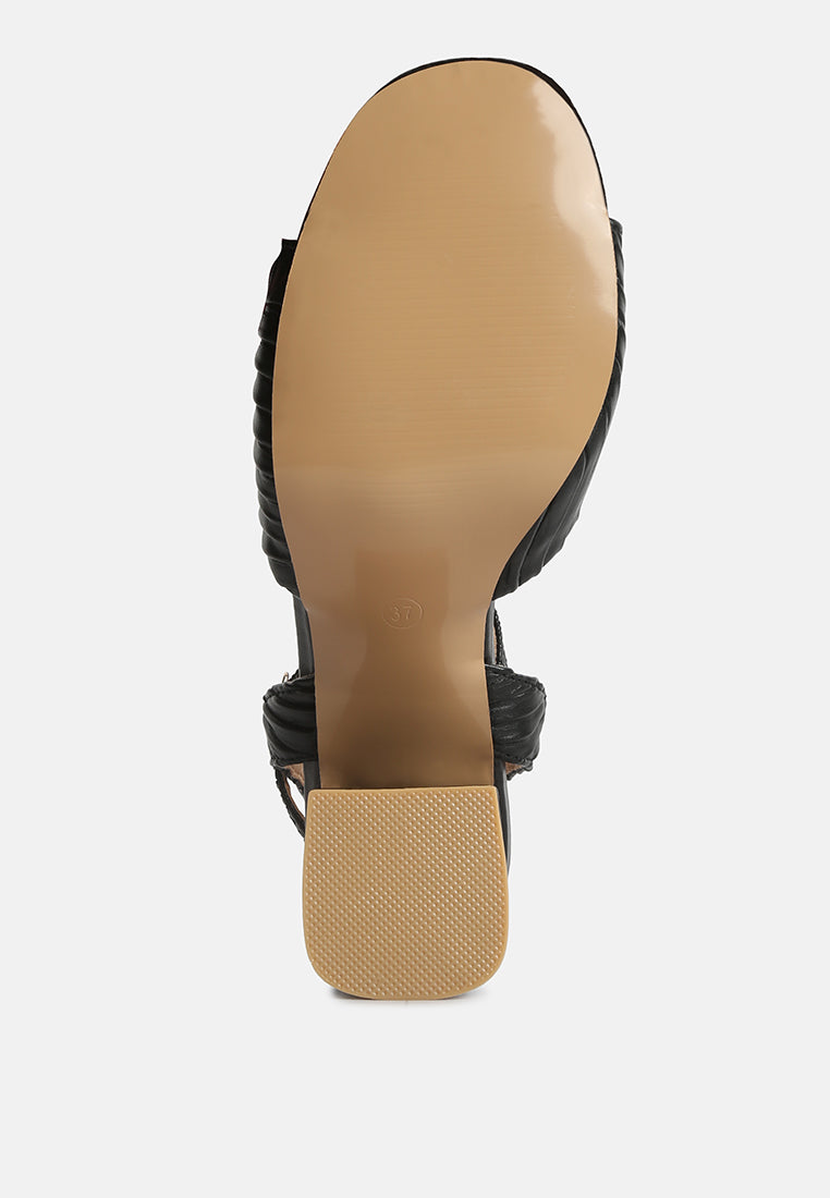 nicholas pleated strap block heel sandals by ruw#color_black