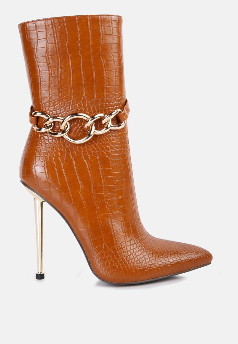 nicole croc patterned high heeled ankle boots by ruw#color_tan
