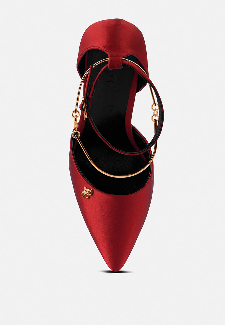 hobnob anklet embellishment stiletto sandals#color_red