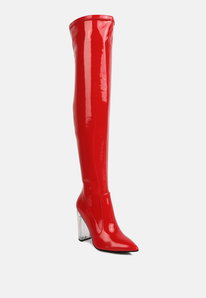 noire thigh high long boots in patent pu by ruw#color_red