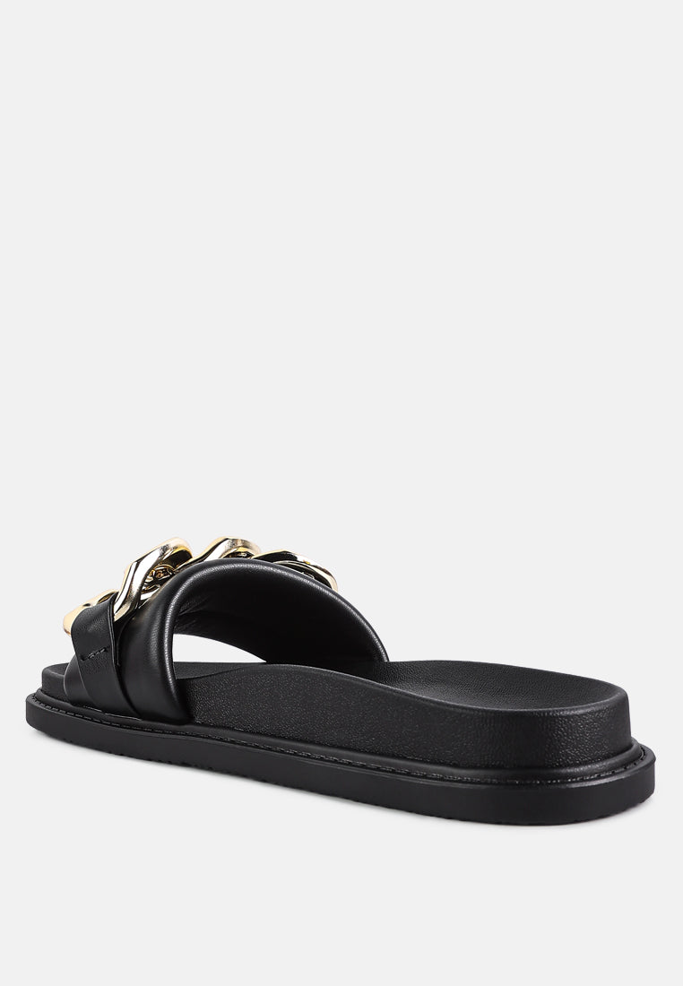 onyx metal chain slider flats by ruw#color_black