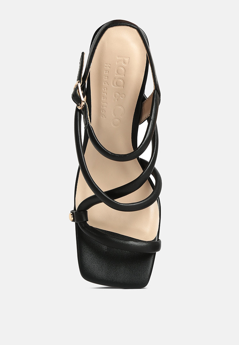 open square toe block heel sandals#color_black