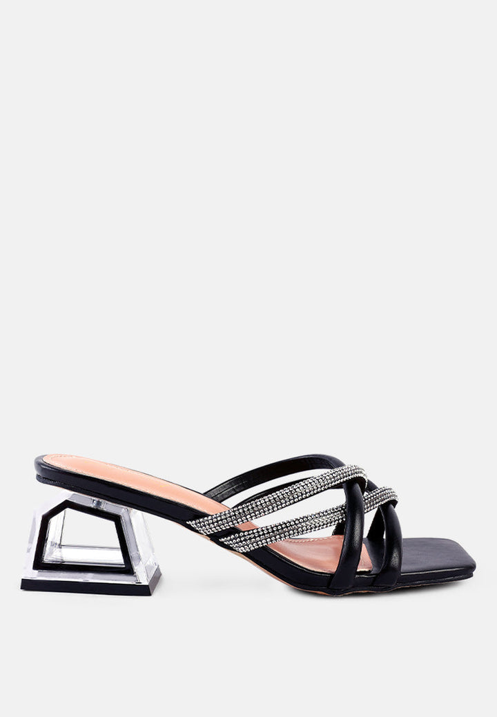 parisian cut rhinestone embellished strap sandals by ruw#color_black