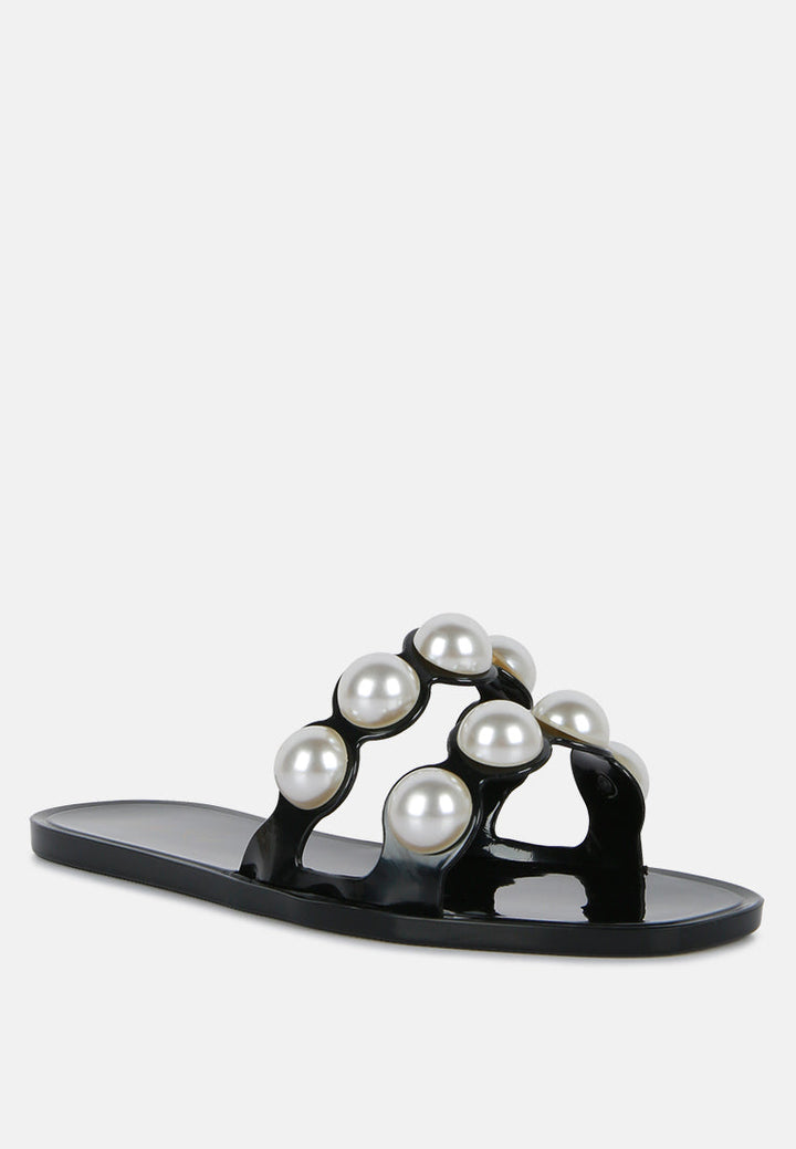 pearla faux pearl detail jelly flats by ruw#color_black