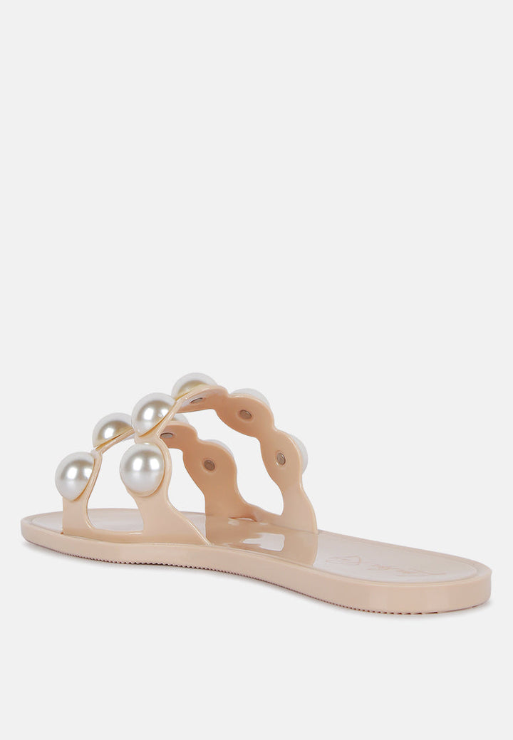 pearla faux pearl detail jelly flats by ruw#color_nude