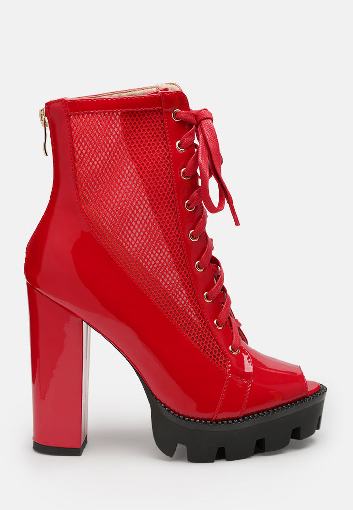 peepque peep toe lace-up booties by ruw#color_red