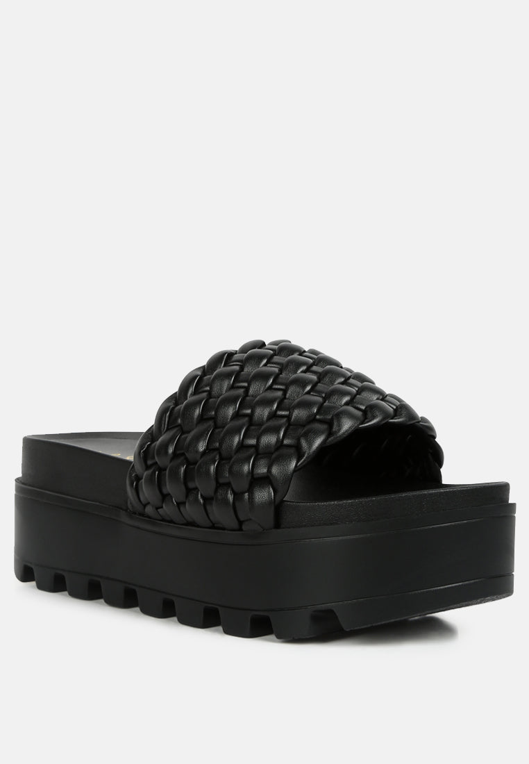 platform slides with woven textured straps by ruw#color_black