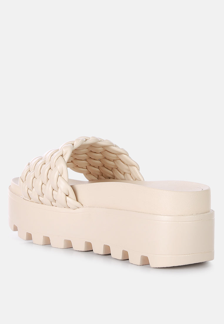 platform slides with woven textured straps by ruw#color_beige