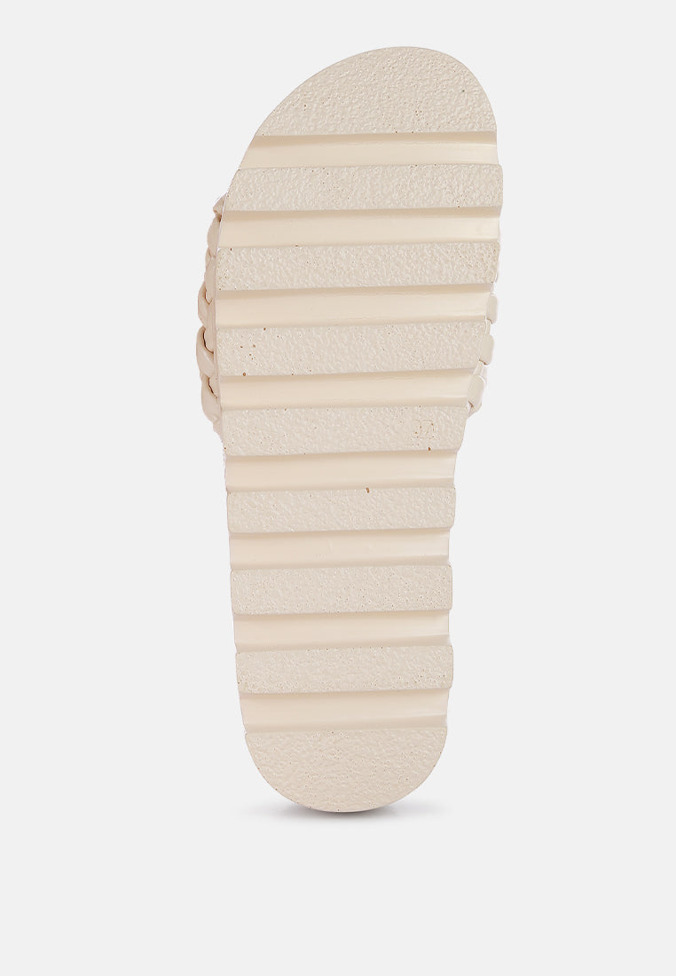 platform slides with woven textured straps by ruw#color_beige