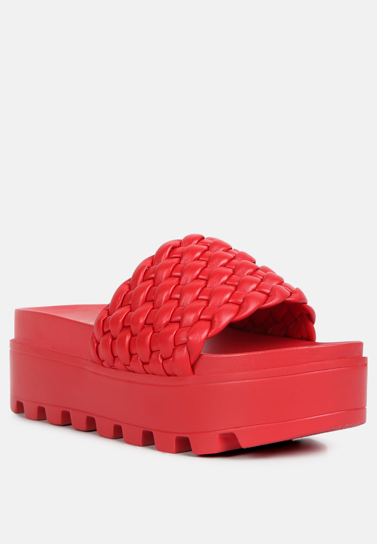 platform slides with woven textured straps by ruw#color_red